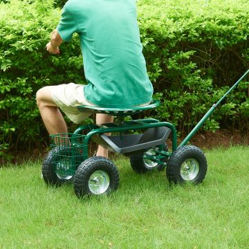 Sgabello da Giardinaggio Casarano con Ruote Pneumatiche e Sedile Regolabile in Altezza pro.tec