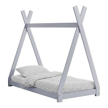 [en.casa] Letto per Bambino a Forma di Tenda Indiana 80 x 160 cm Lettino Tipi di Legno Pino in Stile Montessori - Grigio Chiaro