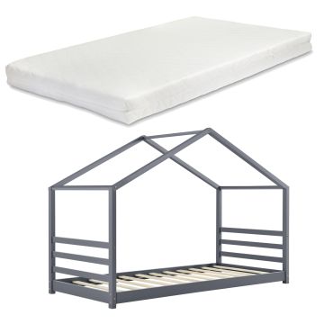 Lettino per Bambino con Materasso a Schiuma Fredda 90 x 200 cm Letto in Legno a Forma di Casetta con Materasso Anallergico - Vari Colori