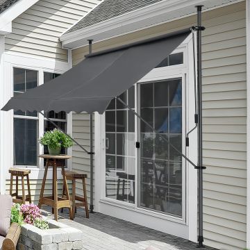 Tenda da Sole a Muro con Pali di Supporto Telescopici Parasole 250 x 120 cm (LxP) Grigio pro.tec