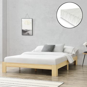 Letto in Legno di Pino con Materasso a Schiuma Fredda 140 x 200 cm Letto Francese in Design Minimal - Color Legno Naturale