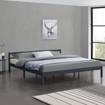 Struttura Letto in Legno di Pino 180 x 200 cm con Testiera Bassa Letto Matrimoniale King Size in Design Minimal - Grigio Scuro