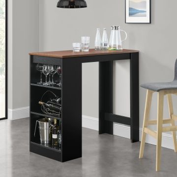 [en.casa] Bancone Tavolo Alto da Bar 110 x 50 x 103 cm Penisola Cucina con 3 Ripiani - Nero/Effetto Noce