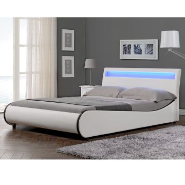 Letto Imbottito Curvo Testiera Alta con Illuminazione a LED Similpelle Corium