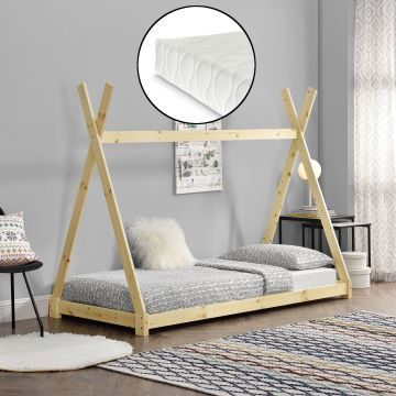 Letto per Bambini con Materasso 90 x 200 cm Tenda Indiana Tipi - vari colori [en.casa] 