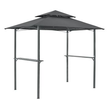 Gazebo per BBQ / Griglia 250x241x151 cm Riparo da Giardino con Tettucio Doppio e 2 Mensole Laterali - Struttura in Acciaio con Tenda in Tessuto Ignifugo - Grigio Scuro 