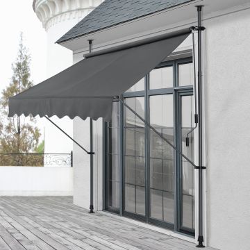 Tenda da Sole a Muro con Pali di Supporto Telescopici Parasole 198 x 120 cm (LxP) Grigio pro.tec