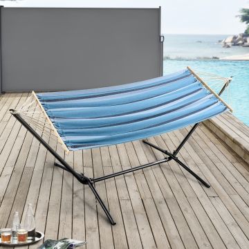 Amaca da Giardino/Terrazza con Supporto di Base in Acciaio - Superficie di Riposo 200 x 80 cm - Supporto fino a 120 kg - Tela con Strisce Blu