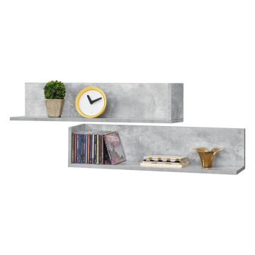 Set da 2 Mensole da Parete a Forma di L 75 x 16,5 x 16,5 cm 2 Consolle Pensili da Muro Libreria Portaoggetti - Effetto Cemento