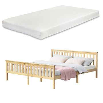 Letto Singolo/Francese/Matrimoniale in Legno di Pino con Materasso Ipoallergenico 90/100/120/140/160/180 x 200 cm Letto con Testiera e Pediera Alte - Vari Colori