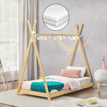 Letto 'Vimpeli' a Forma di Tenda Indiana con Materasso - Bambù Naturale [en.casa]