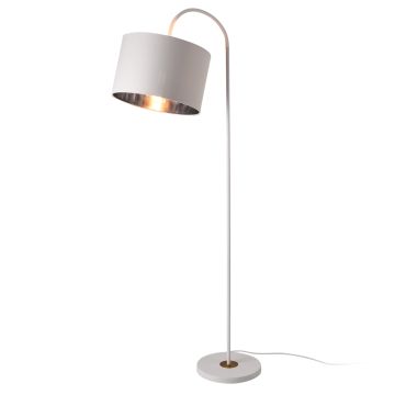 Lampada da Terra con Testa Inclinabile Base in Metallo Paralume in Tessuto E27 60W Piantana a Terra - Bianco 