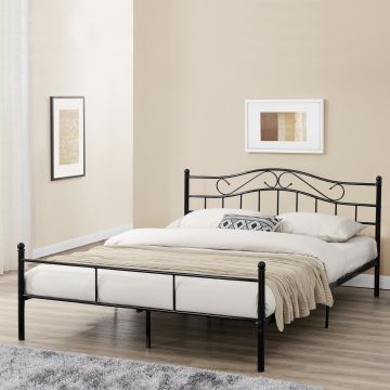 Letto Doppio Florenz in Acciaio con Testiera Alta Decorativa 180 x 200 cm Nero [en.casa]