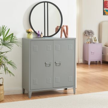 Armadietto da Ufficio Oripää in Acciaio 90 x 80 x 33 cm Grigio scuro [en.casa]