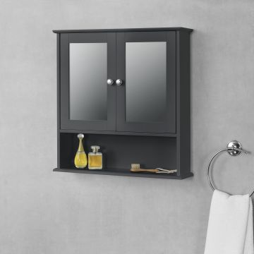 Armadietto Pensile a Bagno con Specchi e Ripiani 58 x 56 x 13 cm Mobiletto a Muro con 2 Ante - Grigio Scuro