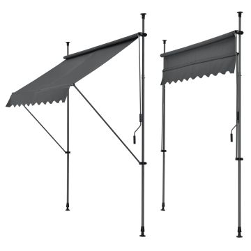 Tenda da Sole a Muro con Pali di Supporto Telescopici Parasole 400 x 120 cm (LxP) Grigio pro.tec