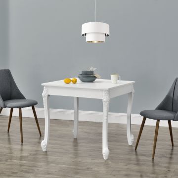 Tavolo da Pranzo Bianco in Stile Barocco con Decoro Floreale 80 x 80 x 76 cm Tavolo Quadrato con Gambe di Plastica Tavolo da Sala Pranzo Fino a 2 Posti