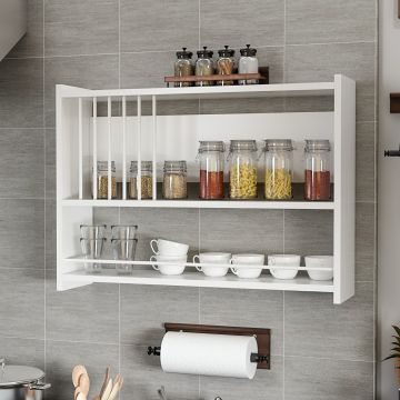 Scaffale Pensile 'Helsingør' Mensola da Parete per Cucina - Bianco [en.casa]