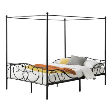 Letto Francese/Matrimoniale a Baldacchino 140/180x200 cm Struttura Letto in Acciaio con Testiera e Pediera con Elementi Decorativi in Stile Classico/Romantico - Vari Colori