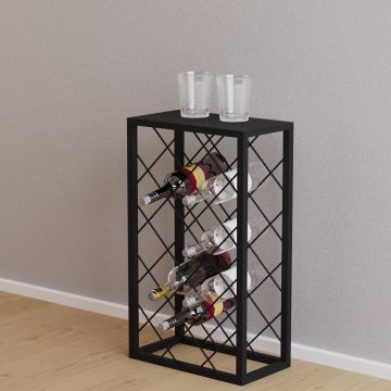 Cantinetta Vino Amasia con Piano di Appoggio e Rete Portabottiglie 68 x 40 x 22 cm Metallo Nero [en.casa] 