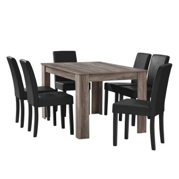 Set Pranzo con Tavolo 140x90 cm e 6 Sedie in Similpelle [en.casa] 