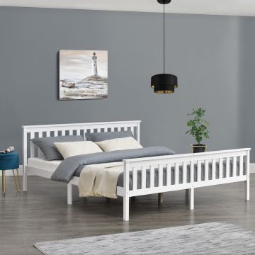 Struttura Letto Matrimoniale King Size 180 x 200 cm Letto in Legno di Pino con Testiera e Pediera Alte - Bianco