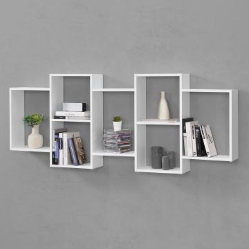 Mensola da Parete a 7 Scomparti 161 x 18 x 65 cm Consolle / Scaffale Pensile con Ripiani Portaoggetti Libreria da Muro - Bianco Opaco