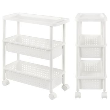 [en.casa] Scaffale portaoggetti con ruote 77 x 22 x 48 cm bianco carello da bagno o cucina