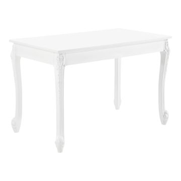 Tavolo da Pranzo Bianco in Stile Barocco con Decoro Floreale 116 x 66 x 76 cm Tavolo Rettangolare con Gambe di Plastica Tavolo da Sala Pranzo Fino a 4 Posti