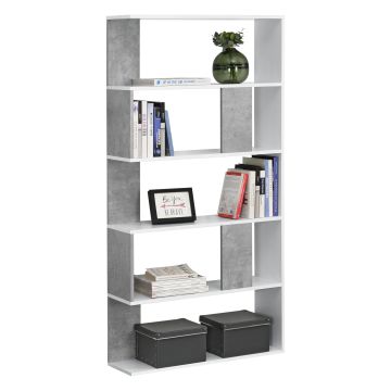 Libreria a 5 Ripiani 159 x 80 x 23,5 cm Scaffale in Design Moderno Mobile Divisorio Portaoggetti / Organizzatore per Soggiorno - Bianco/Effetto Cemento