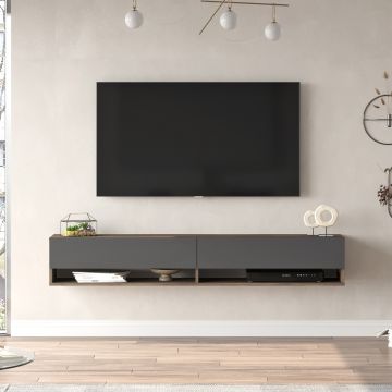 Consolle da Parete 'Laitila' con 2 Ante e Scomparti Mobile Pensile Porta TV 180 cm - Effetto Rovere Scuro / Antracite [en.casa]