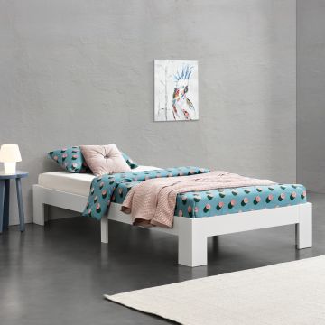 Struttura Letto in Legno di Pino 100 x 200 cm con Rete a Doghe Letto Singolo in Design Minimal - Bianco