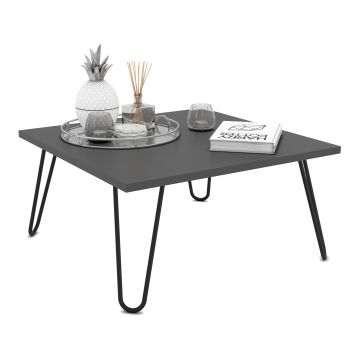 Tavolino Basso da Salotto Tavolino da caffè con Piano Quadrato e Gambe a Forcina 60 x 60 x 30 cm Tavolino Moderno da Soggiorno - Antracite / Nero [en.casa]