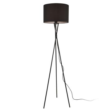 Lampada da Terra in Stile Treppiede - Altezza 154 cm - Piantana Tripode con Paralume Cilindrico Ø 38 in Tessuto  - Nero - lux.pro