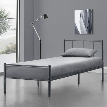 Struttura Letto in Metallo con Testiera e Pediera 90 x 200 cm Letto Singolo per Adulti / Ragazzi - Grigio Scuro