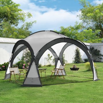 Tenda 'Grästorp' per Eventi - Gazebo con Illuminazione a LED Zanzarieri e 2 Pareti Chiudibili - Grigio [pro.tec] 