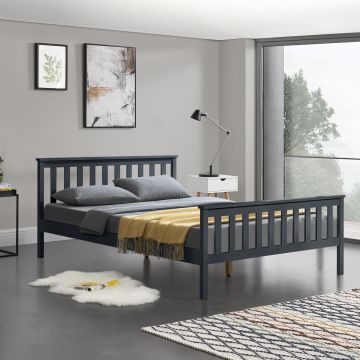 [en.casa] Letto in Legno di Pino con Rete a Doghe 180 x 200 cm con Pediera e Testiera Alta Color Grigio Scuro