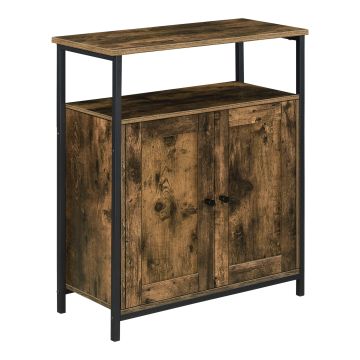 Comò / Credenza (AxLaxP) 79 x 60 x 30 cm Mobile per Soggiorno/Cucina/Camera da Letto - Telaio Laterale in Ferro, Armadietto a 2 Ante e Ripiani - Effetto Legno Scuro