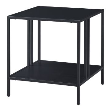 Tavolino Basso Kumlinge in Acciaio con Ripiani Quadrati 47 x 45 x 45 cm Nero [en.casa] 