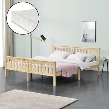 Letto Singolo/Francese/Matrimoniale in Legno di Pino con Materasso Ipoallergenico 90/100/120/140/160/180 x 200 cm Letto con Testiera e Pediera Alte - Vari Colori