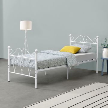 Struttura Letto in Metallo con Testiera e Pediera in Stile Romantico/Classico 90/120/140 x 200 cm Letto Singolo / Francese / 1 Piazza e Mezza - Bianco