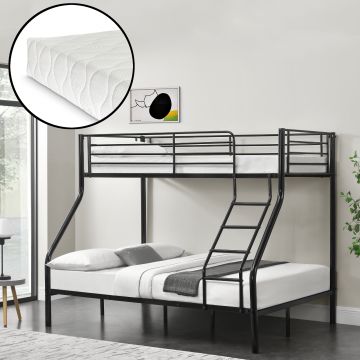 [neu.haus] Letto a castello metallo 2 Materassi a schiuma fredda Barriera anticaduta 200cm x 140/90cm Letto per bambini