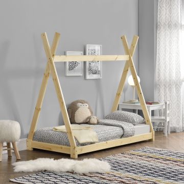 Letto per Cameretta Onejda a Forma di Capanna 80 x 160 cm Naturale [en.casa] 