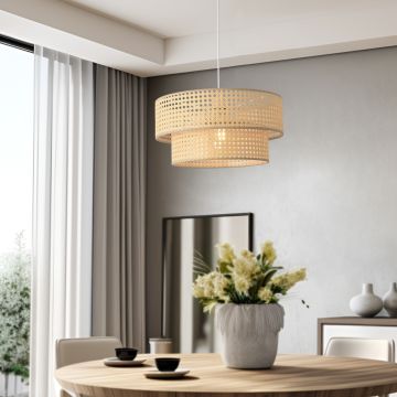 Lampada a Sospensione Ascot con 2 Paralumi Cilindrici - Effetto Rattan lux.pro