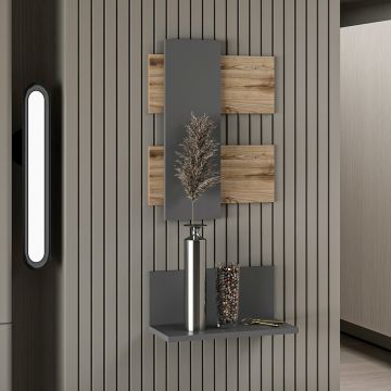 Set di Mensola Espositiva 'Egtved' Mensola da Muro con Pannello Decorativo - Antracite/Rovere [en.casa]