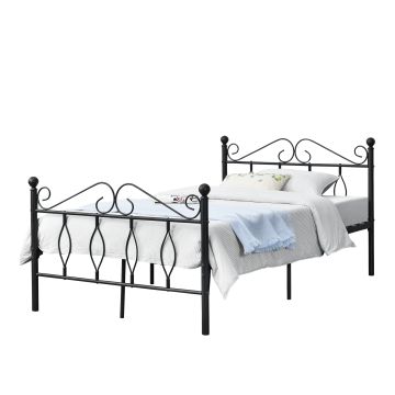 Struttura Letto in Metallo con Testiera e Pediera in Stile Romantico/Classico 90/120/140 x 200 cm Letto Singolo / Francese / 1 Piazza e Mezza - Nero