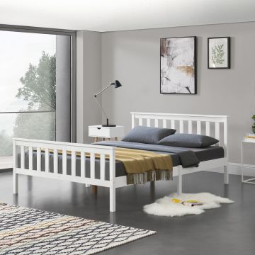 Struttura Letto Matrimoniale 160 x 200 cm Letto in Legno di Pino con Testiera e Pediera Alte - Bianco