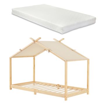 Letto Brome per Cameretta a Forma di Casetta e Materasso 90x200 cm Legno di Pino [en.casa]