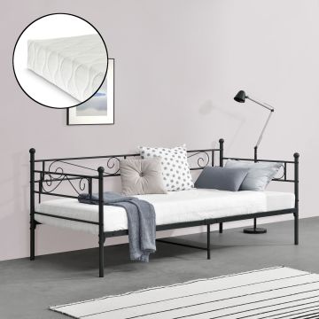 Divano a 2-3 Posti di Seduta Letto Singolo in Metallo con Materasso a Schiuma Fredda 90 x 200 cm Sofa in Acciaio con Elementi Decorativi - Vari Colori