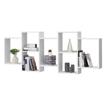 Mensola da Parete a 7 Scomparti 161 x 18 x 65 cm Consolle / Scaffale Pensile con Ripiani Portaoggetti Libreria da Muro - Bianco Opaco